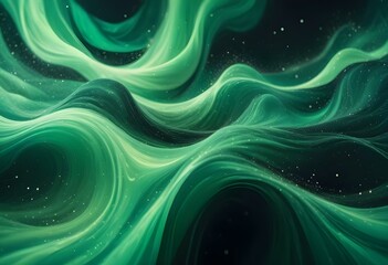 Obraz premium Flowing green and black abstract background with soft, wavy shapes and subtle sparkles