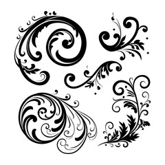 Vector illustration of decorative swirls, Ornate swirling floral motif vector. a set of vector elements isolated on a white background.
