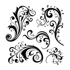 Vector illustration of decorative swirls, Ornate swirling floral motif vector. a set of vector elements isolated on a white background.