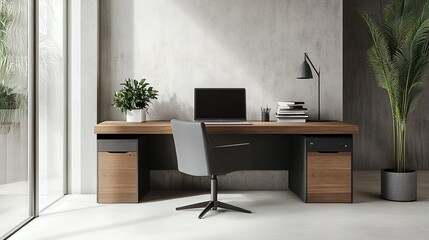 Simple and clean desk with laptop in minimalist design