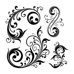 Vector illustration of decorative swirls, Ornate swirling floral motif vector. a set of vector elements isolated on a white background.