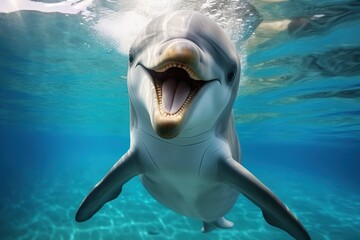 Obraz premium portrait happy friendly dolphin underwater in sea