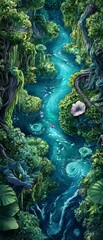 Fototapeta premium A surreal fantasy landscape viewed from a worms-eye perspective