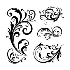 Vector illustration of decorative swirls, Ornate swirling floral motif vector. a set of vector elements isolated on a white background.