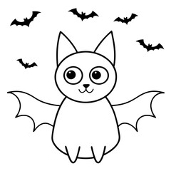 Cute vampire cat Halloween illustration line art vector