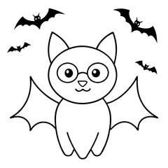 Obraz premium Cute vampire cat Halloween illustration line art vector