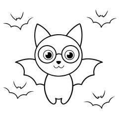 Cute vampire cat Halloween illustration line art vector