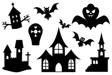 Halloween day icon set silhouette vector