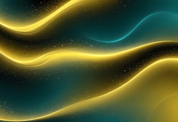 Obraz premium Flowing blue yellow and black abstract background with soft, wavy shapes and subtle sparkles