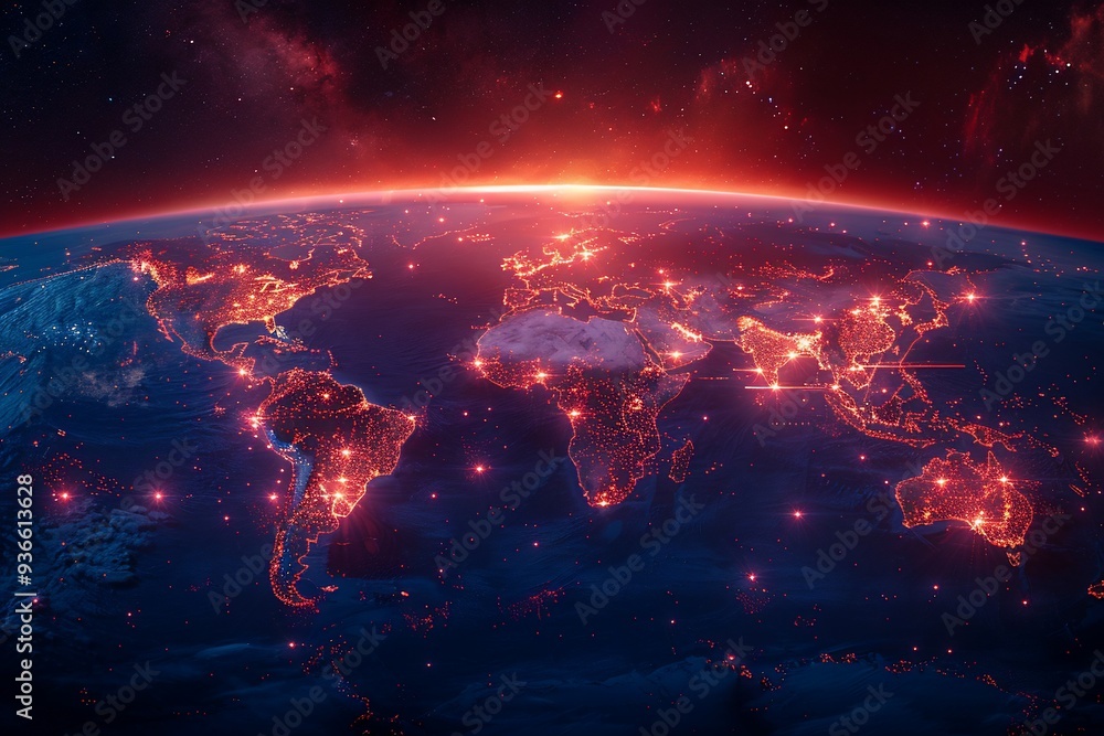 Poster detailed visualization of global transportation network where all modes of travel seamlessly integra