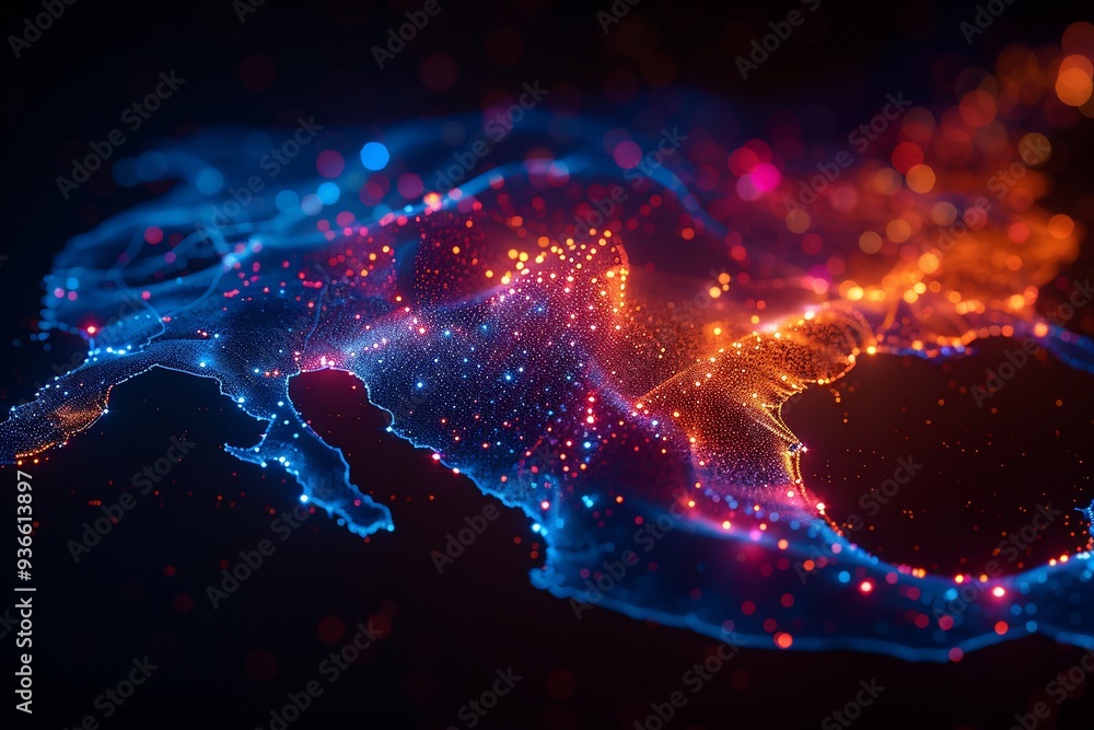 Poster detailed visualization of global transportation network where all modes of travel seamlessly integra