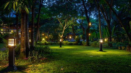 Obraz premium Luminous Garden Path at Night