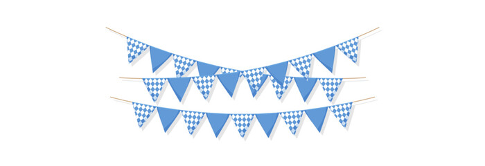 Decoration for the day of the holiday, flags on a ribbon. Garland buntings of Bavarian checkered blue flag.