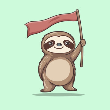 sloth holding red flag cartoon clip art preview