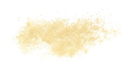 Parmesan cheese grated isolated on white, top view