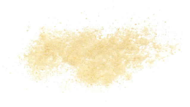 Parmesan cheese grated isolated on white, top view