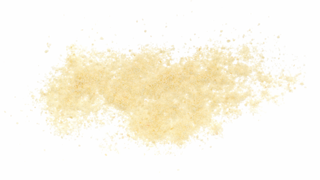 Parmesan cheese grated isolated on white, top view