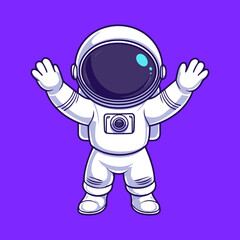 Cute astronaut character vector illustration, simple flat style design with minimal background,