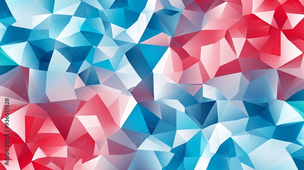 Poster light blue and red vector pattern featuring polygonal shapes. web material illustration with colorfu