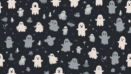 Obraz premium A minimalist wallpaper design with cute, floating ghost