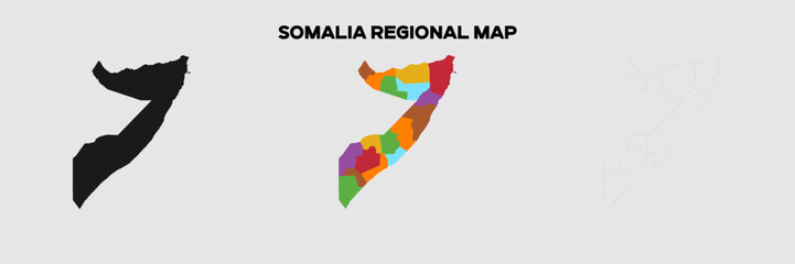 Somalia Regional Map in colors. EPS file also in selhoutte and outlined form. Editable EPS file.