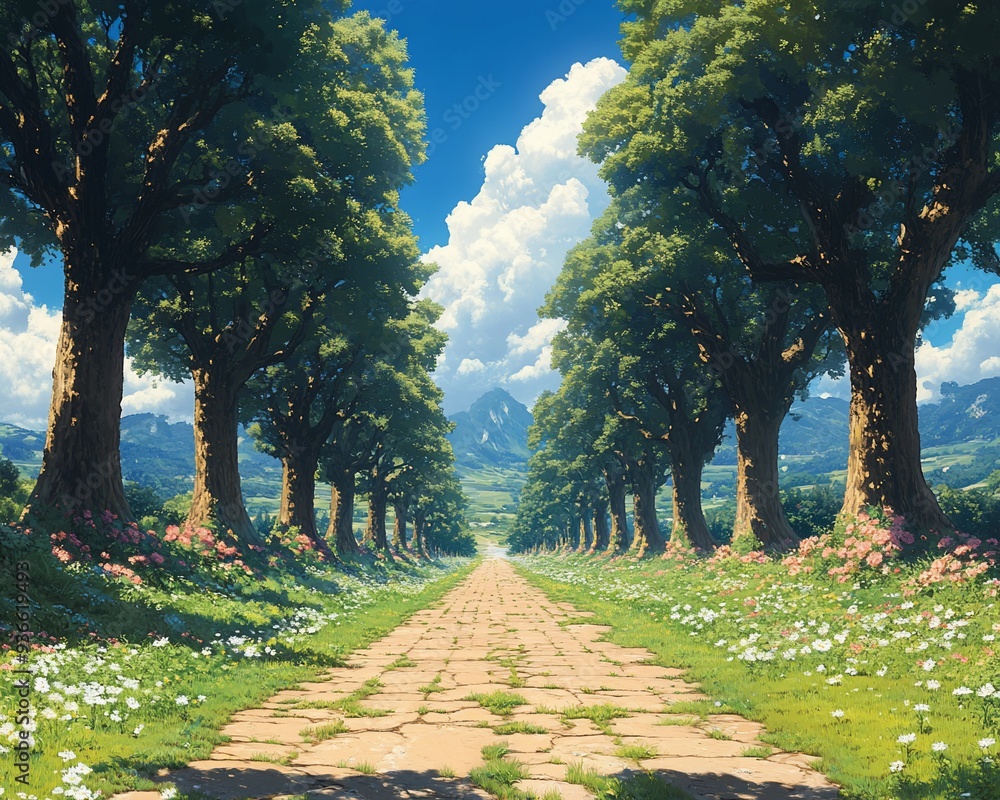 Poster forest where every tree represents a different source of inspiration guiding artists in their pursui