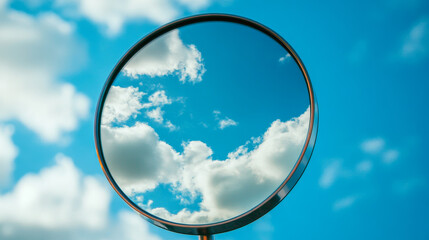 &ldquo;Looking into the mirror, I captured the reflection of a cloudy sky. The mirror&rsquo;s surface frames the shifting clouds and soft blue hues, creating a serene and contemplative visual effect.&rdquo;

