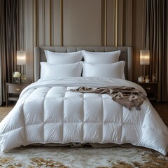 Classic bed with pillow and throw created with generated ai