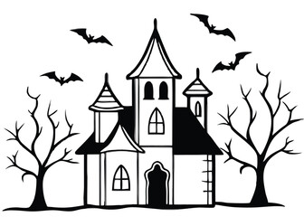 haunted Halloween house vector silhouette 