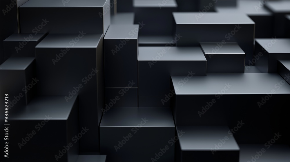 Wall mural abstract geometric blocks on dark background, 3d render