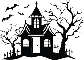 haunted Halloween house vector silhouette 