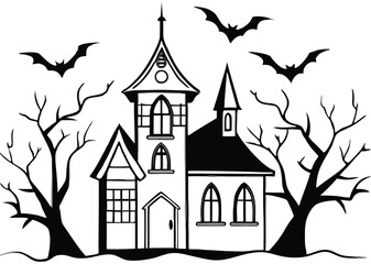 haunted Halloween house vector silhouette 