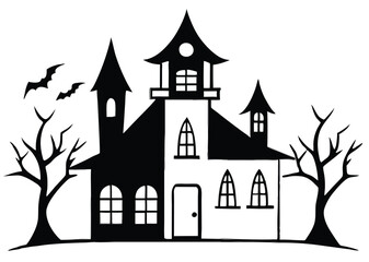 haunted Halloween house vector silhouette 