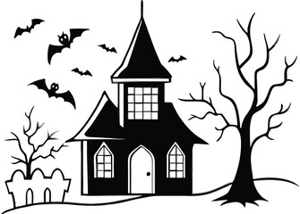 haunted Halloween house vector silhouette 