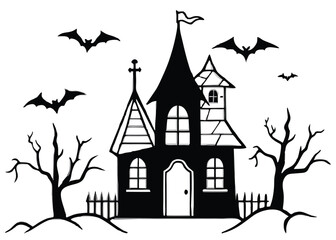 haunted Halloween house vector silhouette 