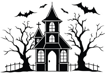haunted Halloween house vector silhouette 