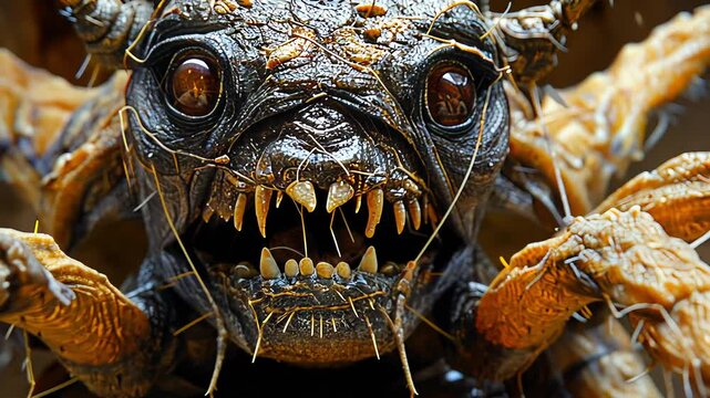 The Nightmare scene Spider monster . The Spider Monster's Sinister Maw closeup