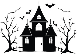 haunted Halloween house vector silhouette 