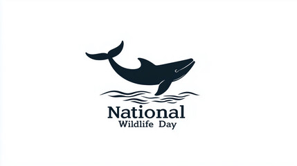 Fototapeta premium Whale silhouette emerging from the ocean on National Wildlife Day with minimalist design and flowing lines