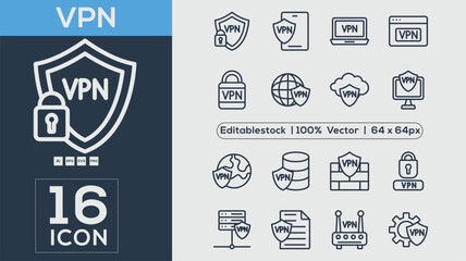 Vpn line Icon collection. Vector illustrator