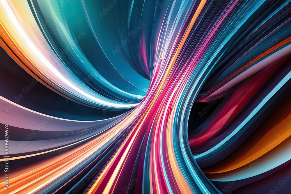 Poster energetic dynamic twisted background with striking blend of shapes and colors