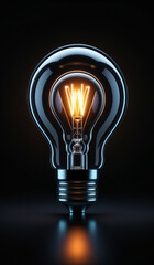 Black holographic glowing lightbulb with copy space.