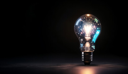Holographic light bulb with bokeh of a dark background