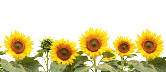 Fototapeta premium A Row of Sunflowers with White Background