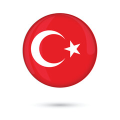 Turkey flag round 3D glossy and shiny isolated on white background vector illustration republic day of Turkey October November, brochure, flyer, poster, banner, educational, print, online websites