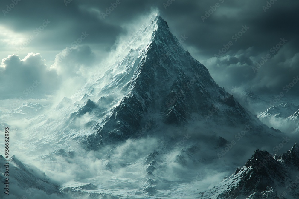 Poster mountain where each peak represents a different discipline of knowledge symbolizing the journey of d