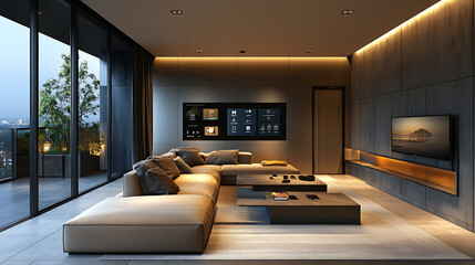 Luxurious Modern Living Room With Smart Technology Features