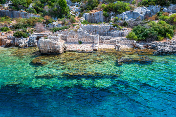 The Simena sunken city view in Kekova District of Turkey