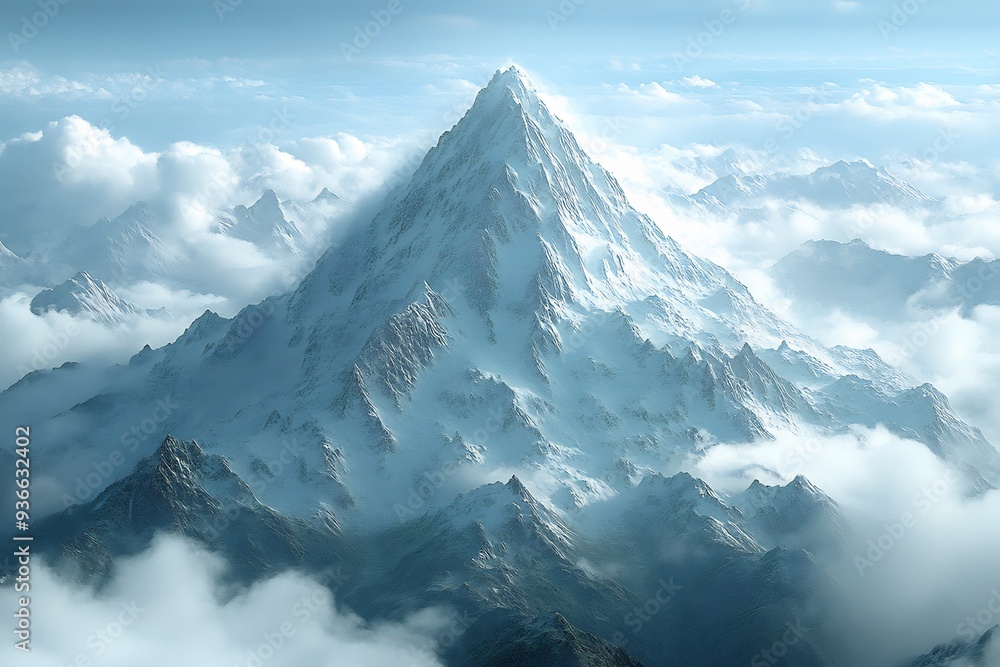 Poster mountain where each peak represents a different discipline of knowledge symbolizing the journey of d