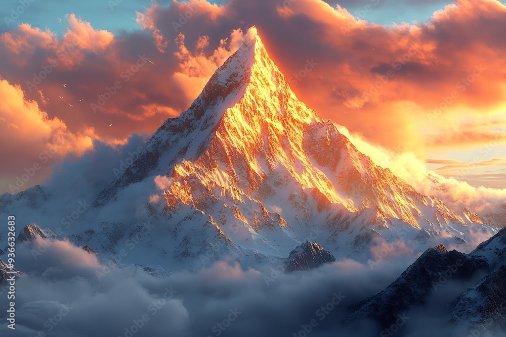 Poster mountain where each peak represents a different discipline of knowledge symbolizing the journey of d